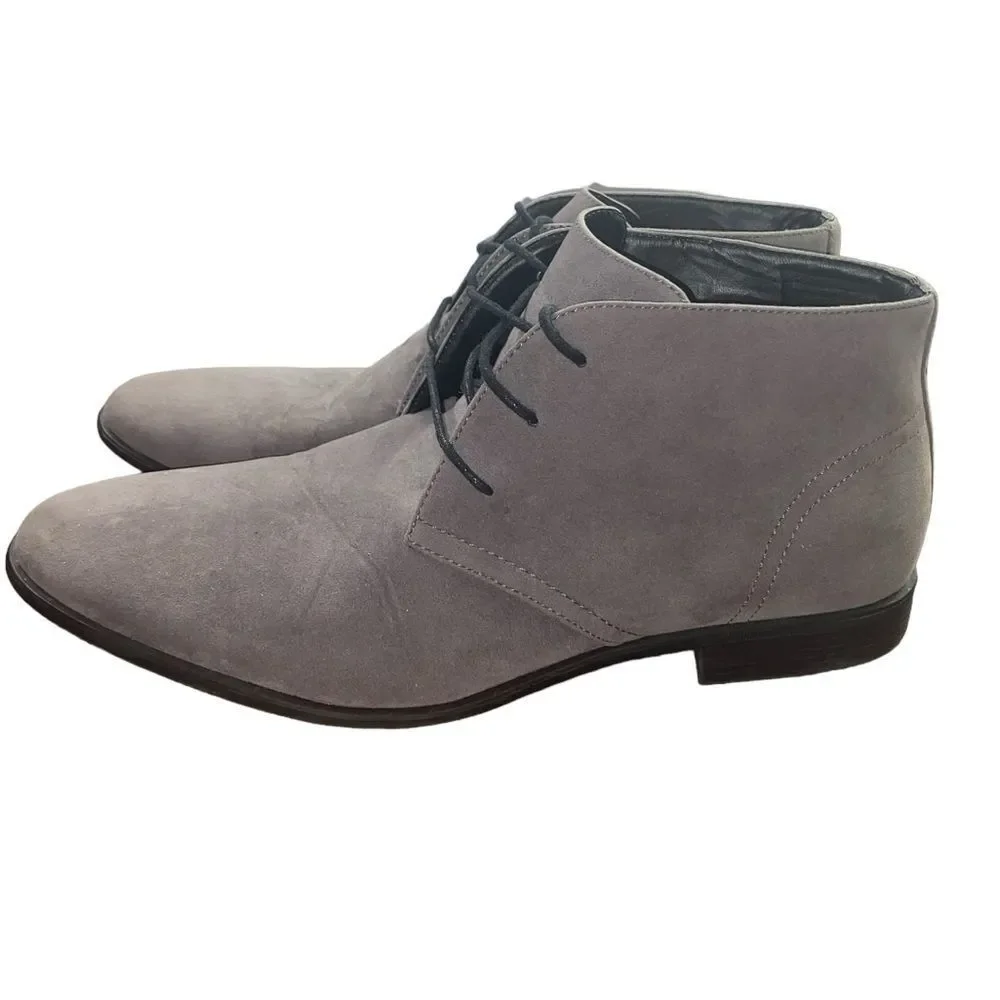 ASOS Design Mens Sz 11 Grey Soft Faux Lace Pull On Almond Toe Suede Chukka Boots
